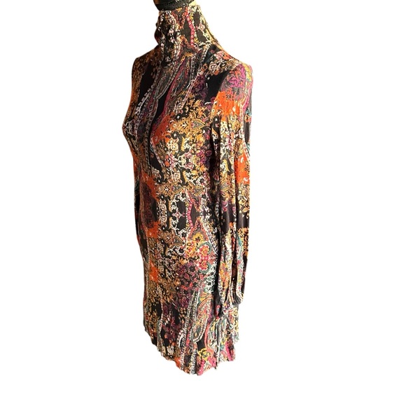 Free People All Dolled Up Paisley Boho High Neck Long Sleeve Mini Dress | S - Picture 6 of 16